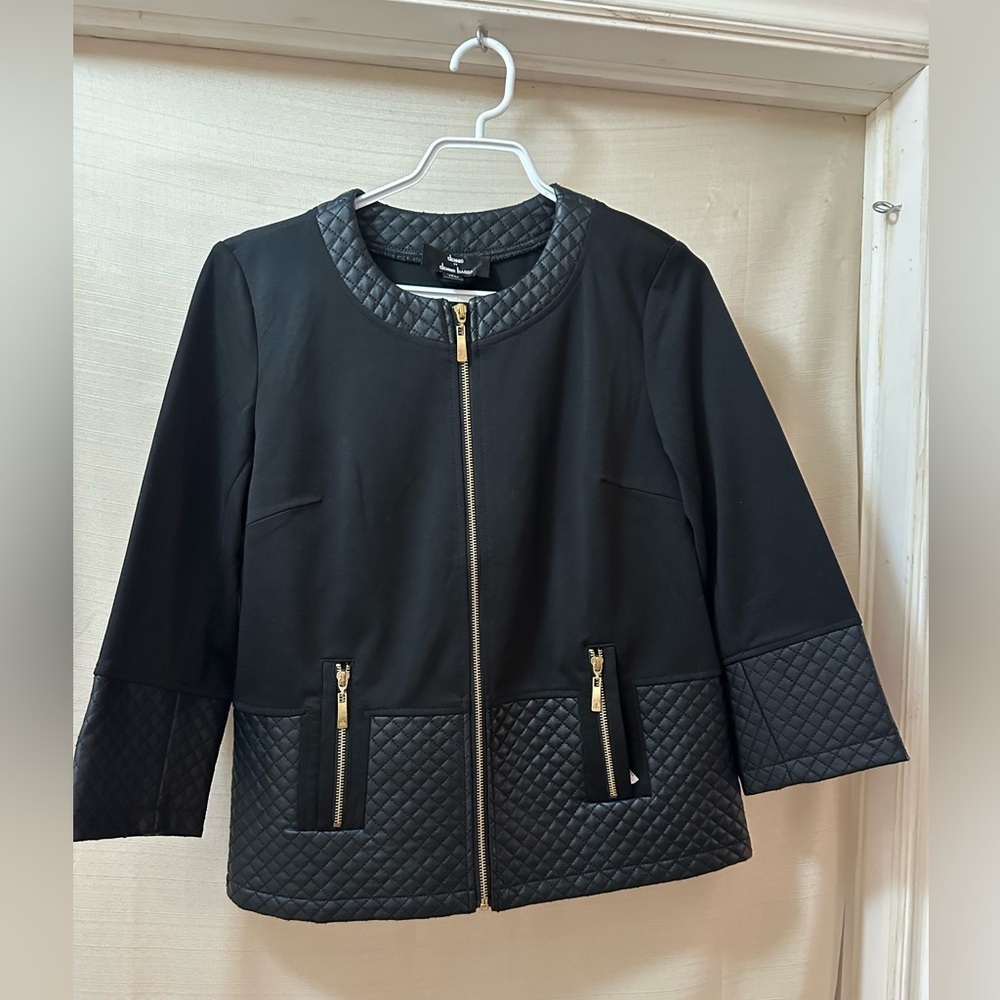 Dennis by Dennis Basso Black Quilted Faux Leather Trim Zip Jacket Women’s 6